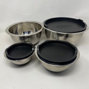 Viking Mixing 4 Bowls 3 Lids Silver Stainless Steel Non-Slip Silicone Base